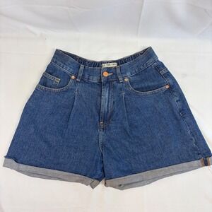 We The Free Shorts XS Pleated High Waist Denim Cuffed Blue Womens Summer Casual